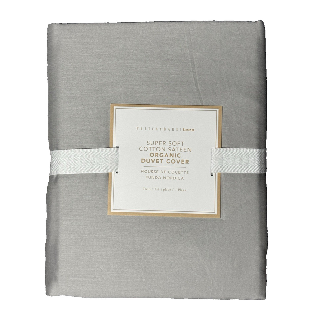 Pottery Barn Teen Super Soft Cotton Sateen Organic Twin Duvet NWT Gray